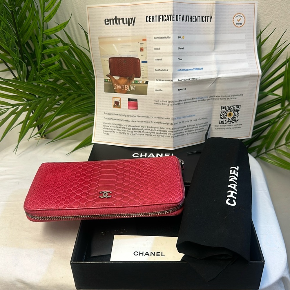 Authentic Chanel Python Leather Zip Wallet.Very G… - image 1